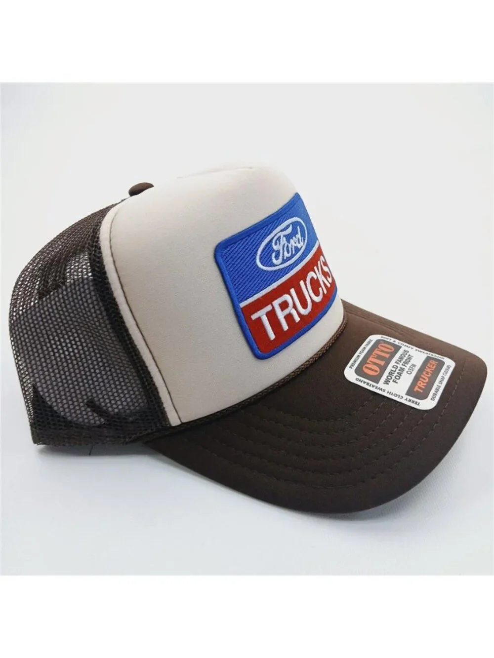 Retro Ford Trucks Embroidered Patch Foam Trucker Hat OTTO Brown Tan Cap New F150